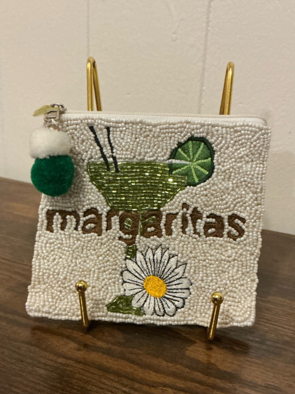 A Rare Handmade Hand Beaded Margaritas Multicolor Coin Purse Zip Pouch